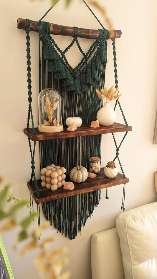 MADE TO ORDER: Green Double Macrame Shelf