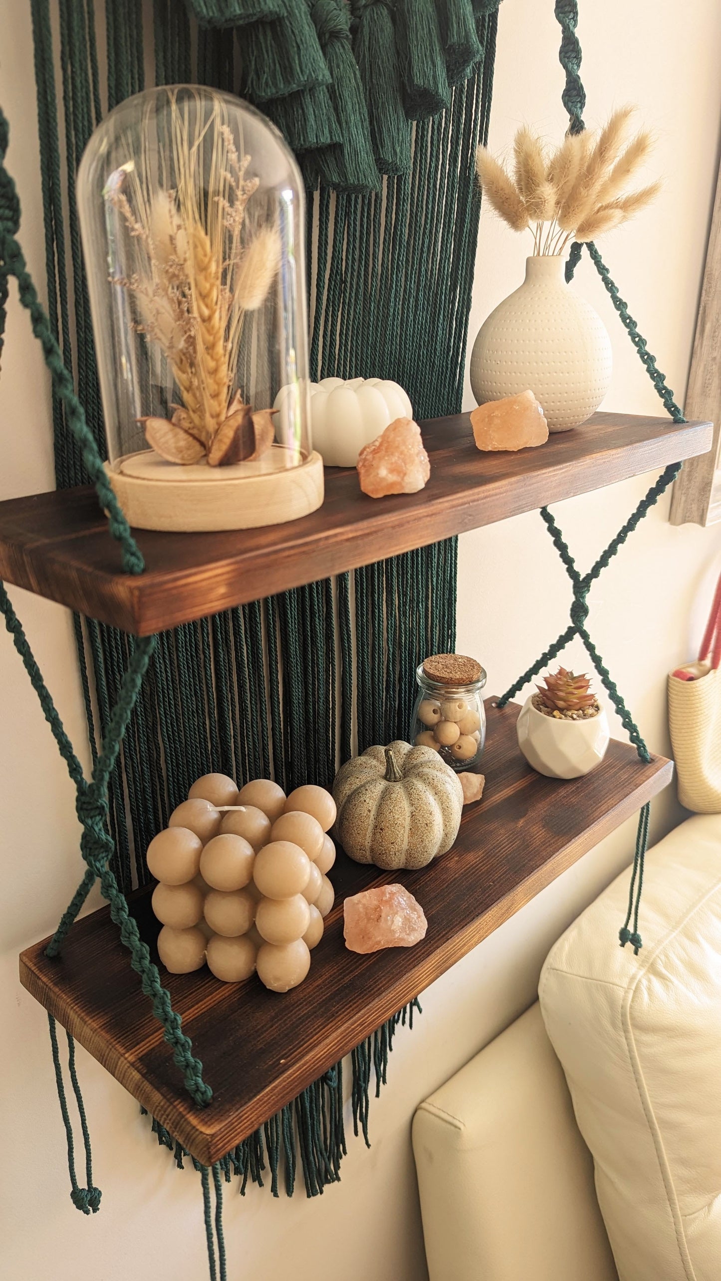 MADE TO ORDER: Green Double Macrame Shelf