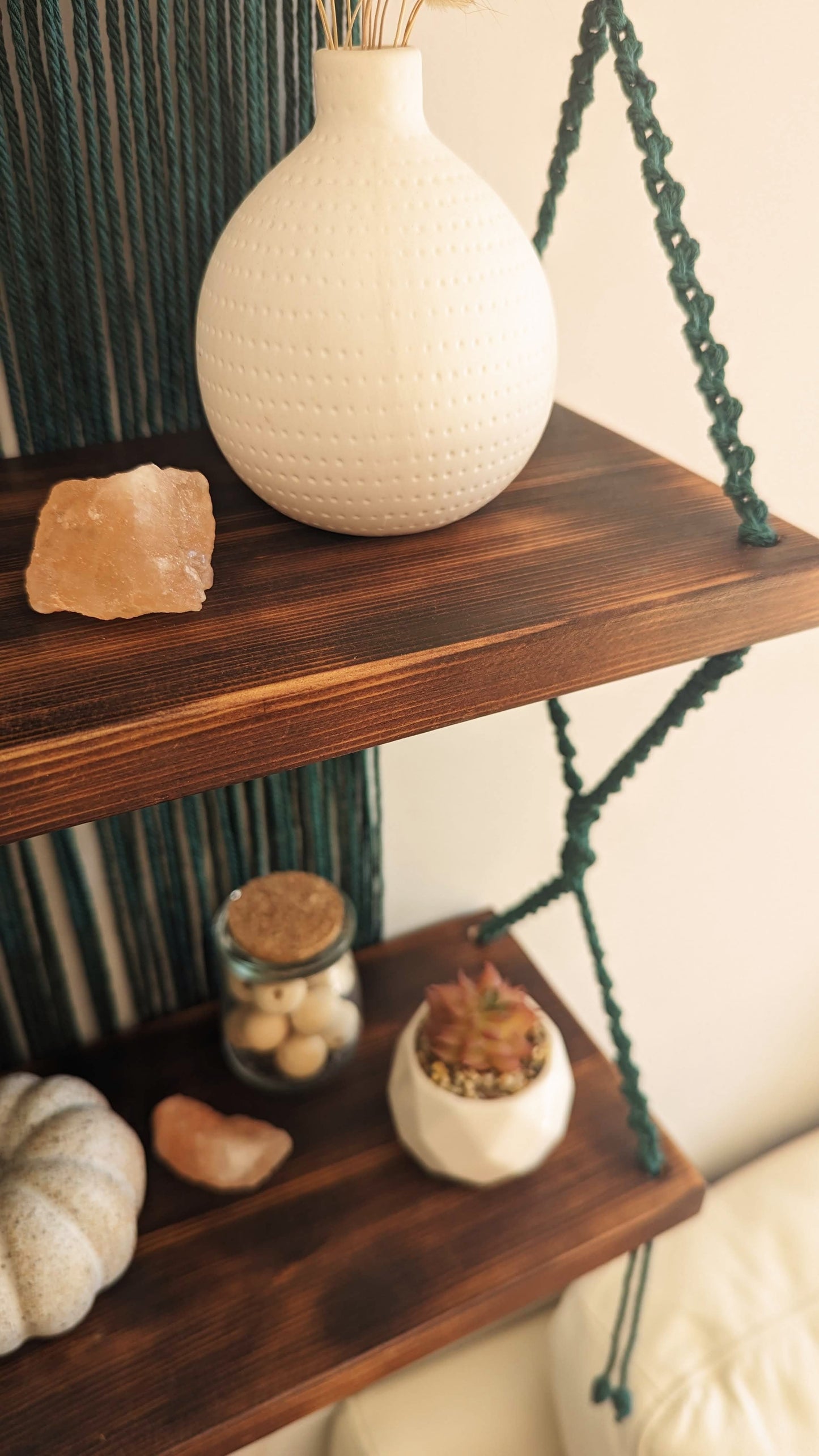 MADE TO ORDER: Green Double Macrame Shelf