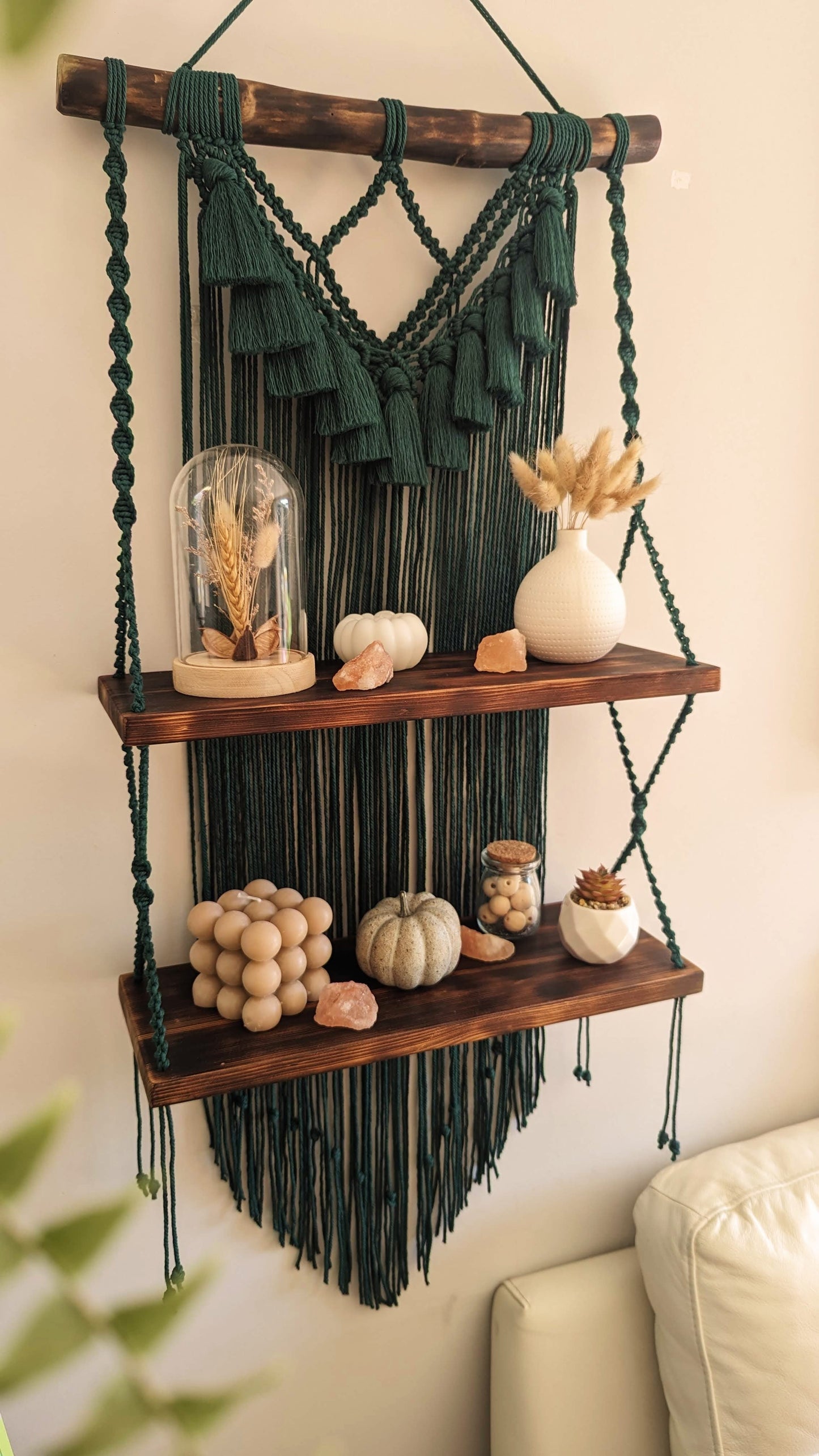 MADE TO ORDER: Green Double Macrame Shelf